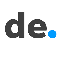 Delaware online logo, which looks like a lower-case "de" in gray with a blur period.